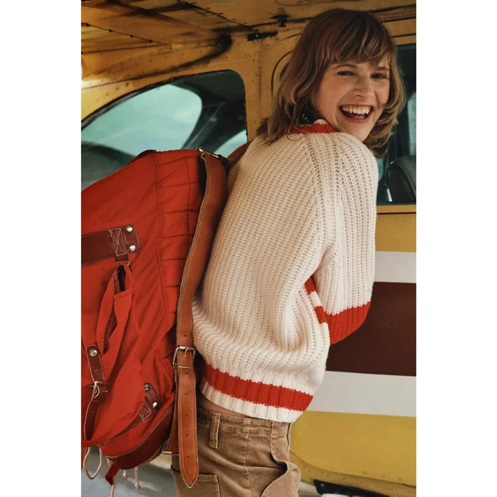 NWT Anthropologie Stateside Après Ski Red White Crew-Neck Sweater - Medium - Picture 5 of 6